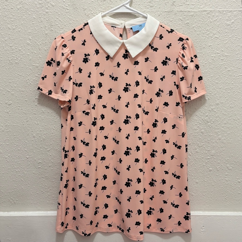 CeCe Light Peach Floral Peter Pan Blouse Top Small